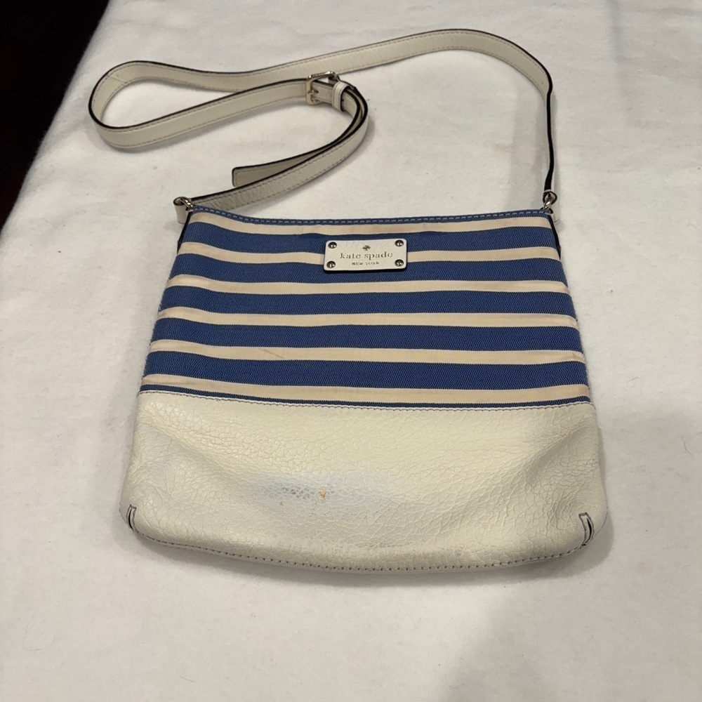 Kate Spade Blue and White Striped Crossbody Bag